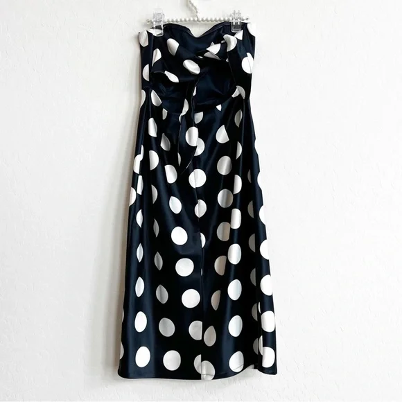 Bardot Women's Satin Polka Dot Strapless Dress Sweetheart Navy Tie Back 4/XS - Picture 4 of 6